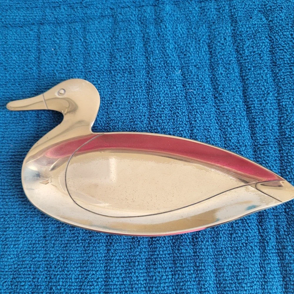 Vintage Solid Brass Polished DUCK Shape Home Decor Plate Trinket Dish